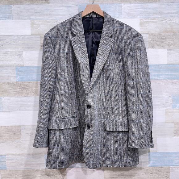 Harris Tweed Stafford Wool Sport Coat Gray Herringbone Check Classic Mens 48R - Picture 1 of 10